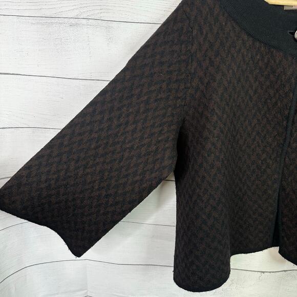 Heather B Womens size 2X Wool Houndstooth Swing Cape Jacket Cardigan Black Brown - Picture 5 of 9